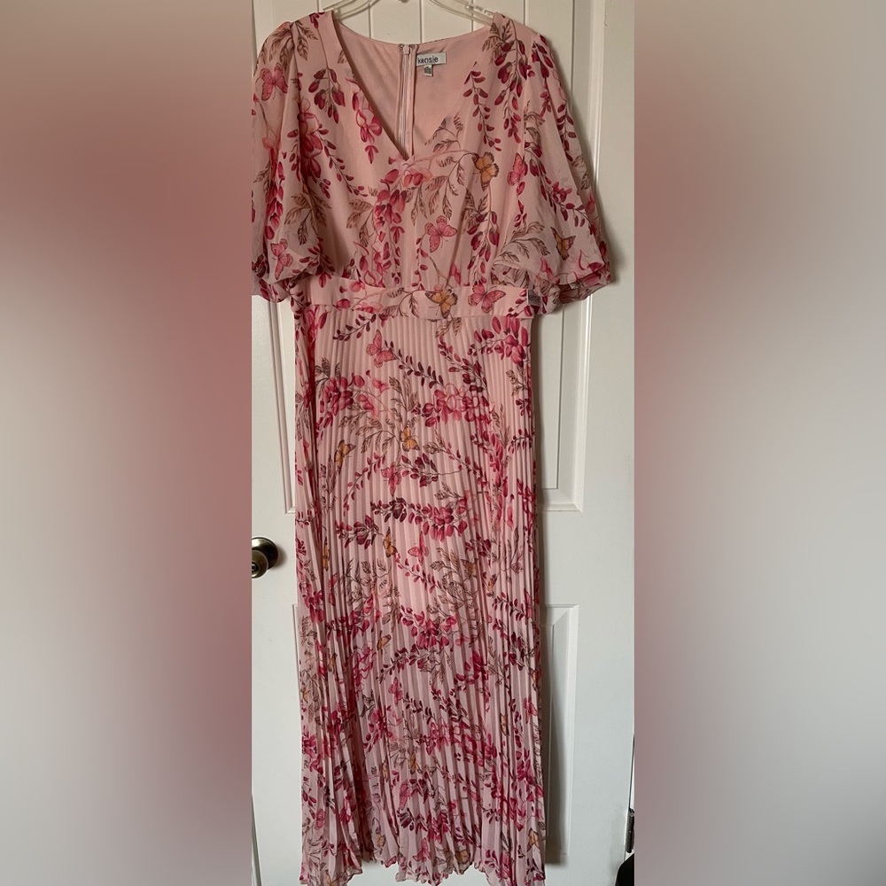 Kensie Pink Pleated Sundress with Flutter Sleeves